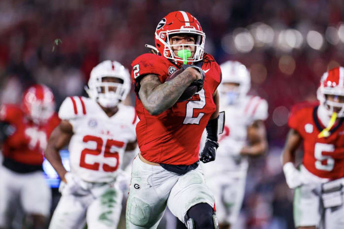 Georgia running back Kendall Milton during Georgia’s game against Ole Miss on Dooley Field at Sanford Stadium in Athens, Ga., on Saturday, Nov. 11, 2023. (Tony Walsh/UGAAA)